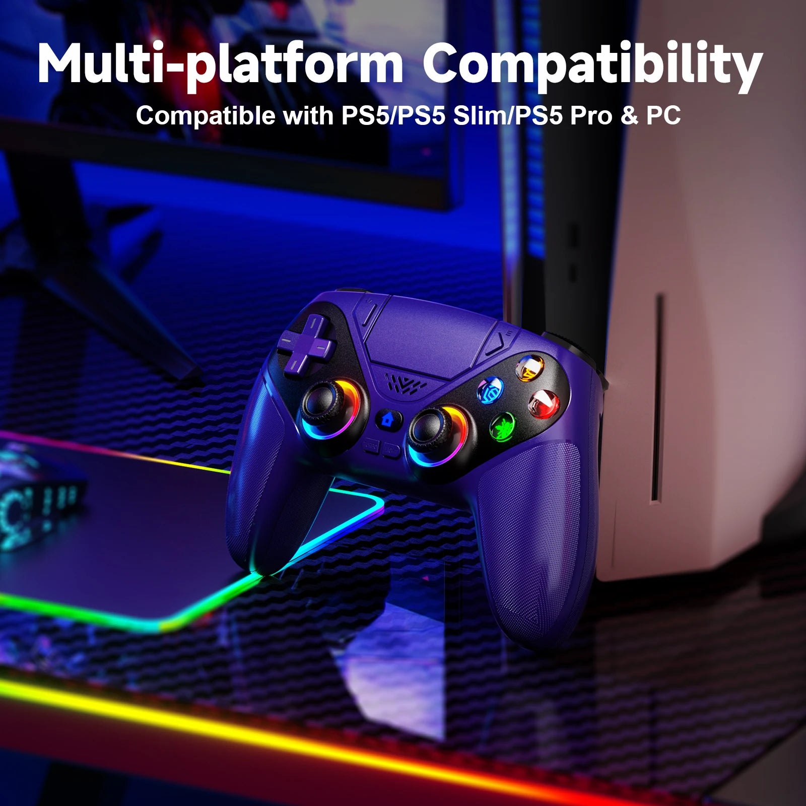 RGB Controller For Playstion 5/PS5 Pro/Slim/PC Wireless Gamepad Hall Effect Trigger Turbo Vibration controle ps5 Joystick