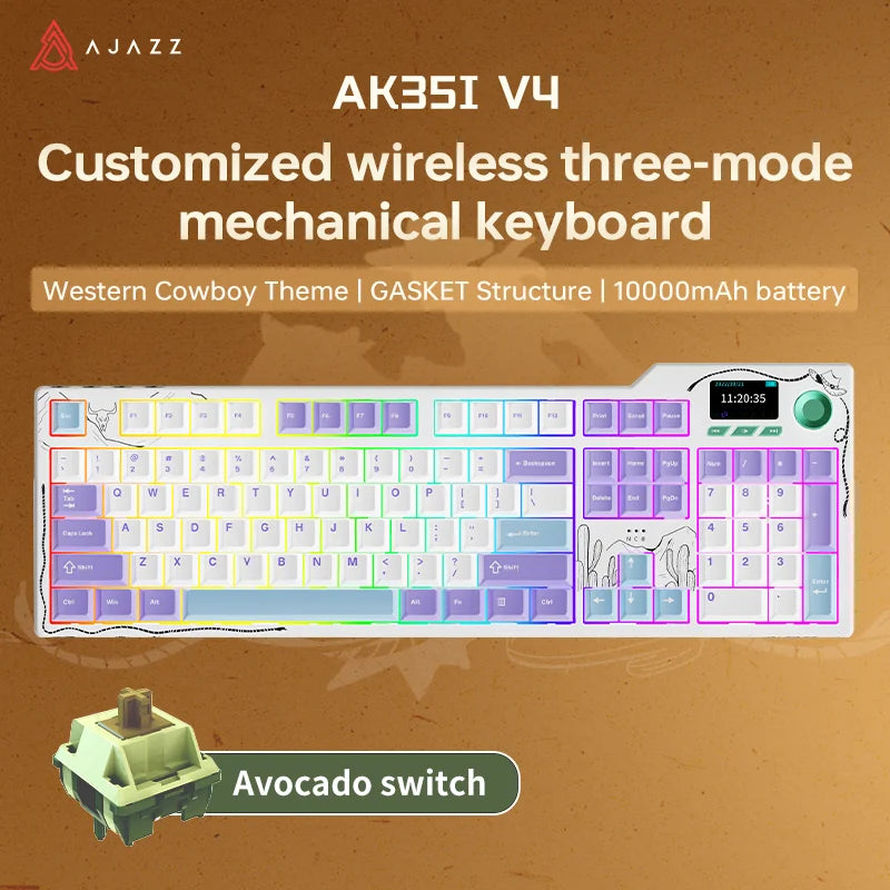 AJAZZ AK35I V4 3-Mode Keyboard, Hot-Swappable Avocado Switch, RGB, TFT, Metal Knob, Multi-Device