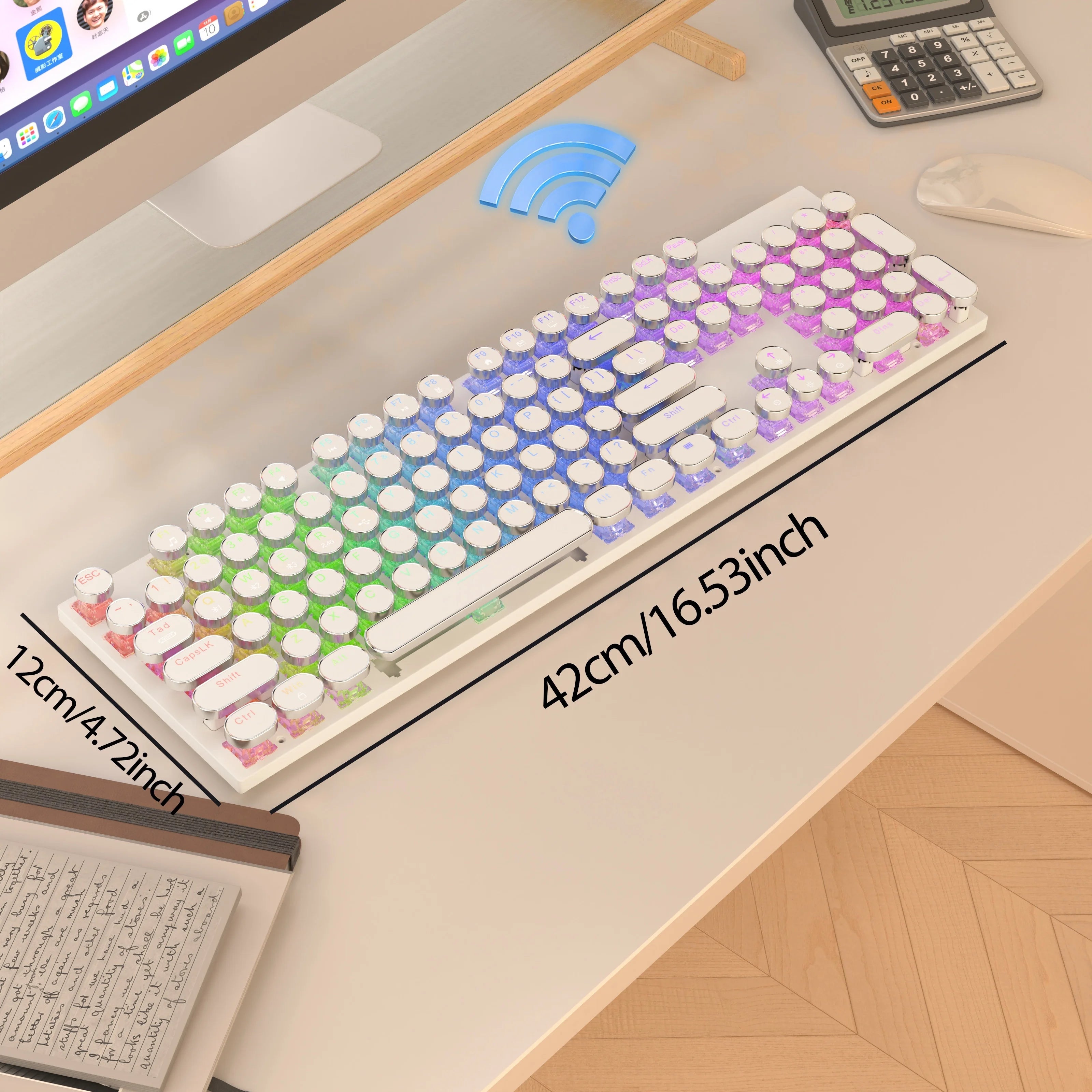RGB Wireless Punk Typewriter Mechanical Keyboard Round Keycaps And RGB 104-Key Game Office Triple Mode Wireless 5.0/2.4G/Wired E