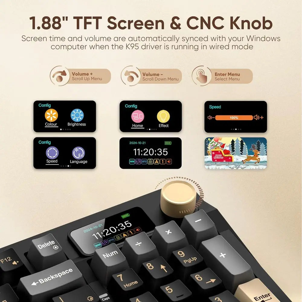 Wireless Mechanical Keyboard, Hot Swappable Linear Pink Switches, RGB Backlit, Gasket Mount, BT5.0/2.4GHz/USB-C Connectivity, Bl