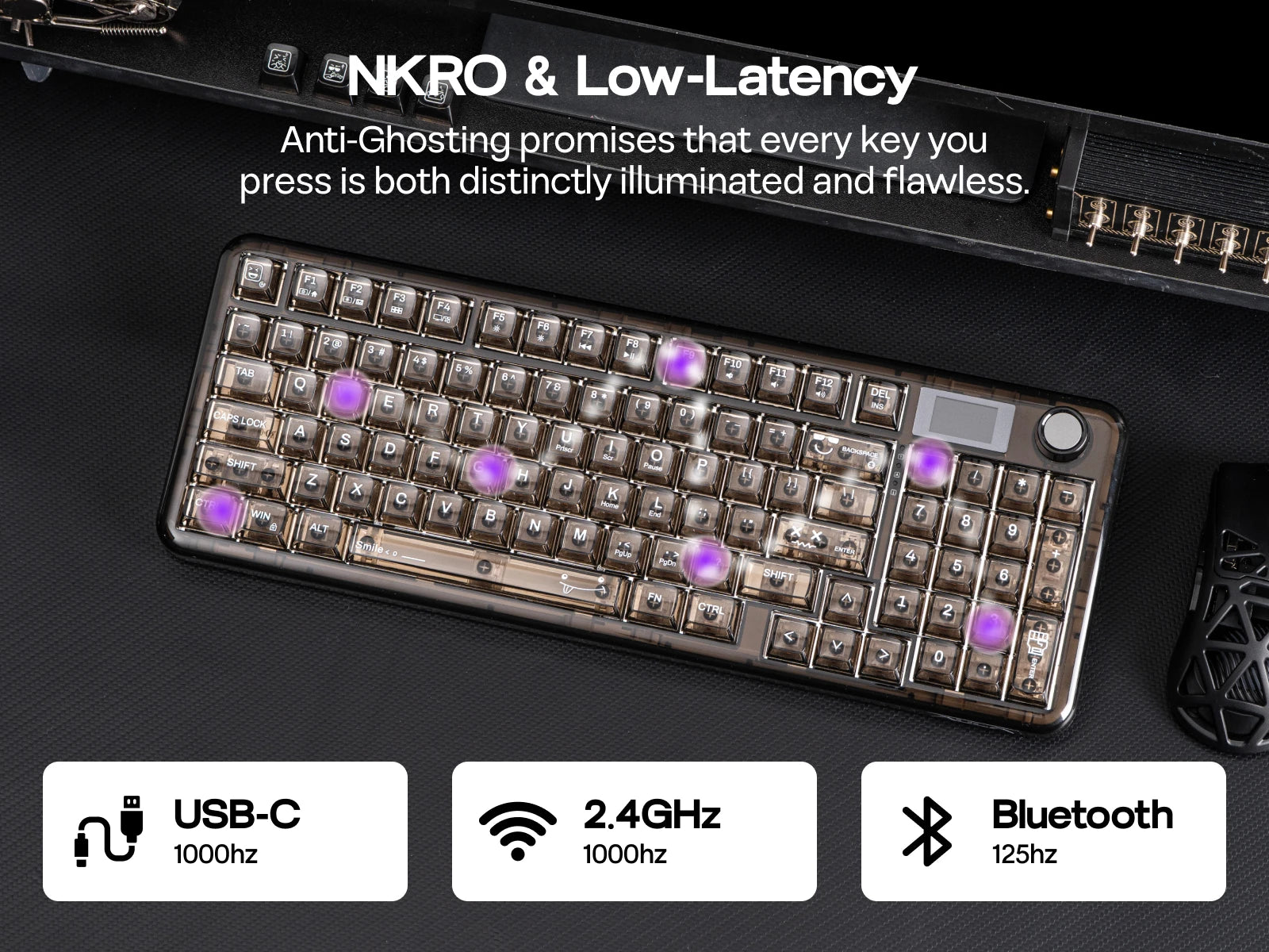 AULA F-NB98 Tri-mode Mechanical Keyboard 96% ANSI US Transparent Hot Swappable Switch Multi-function Knob RGB Gaming Keyboard