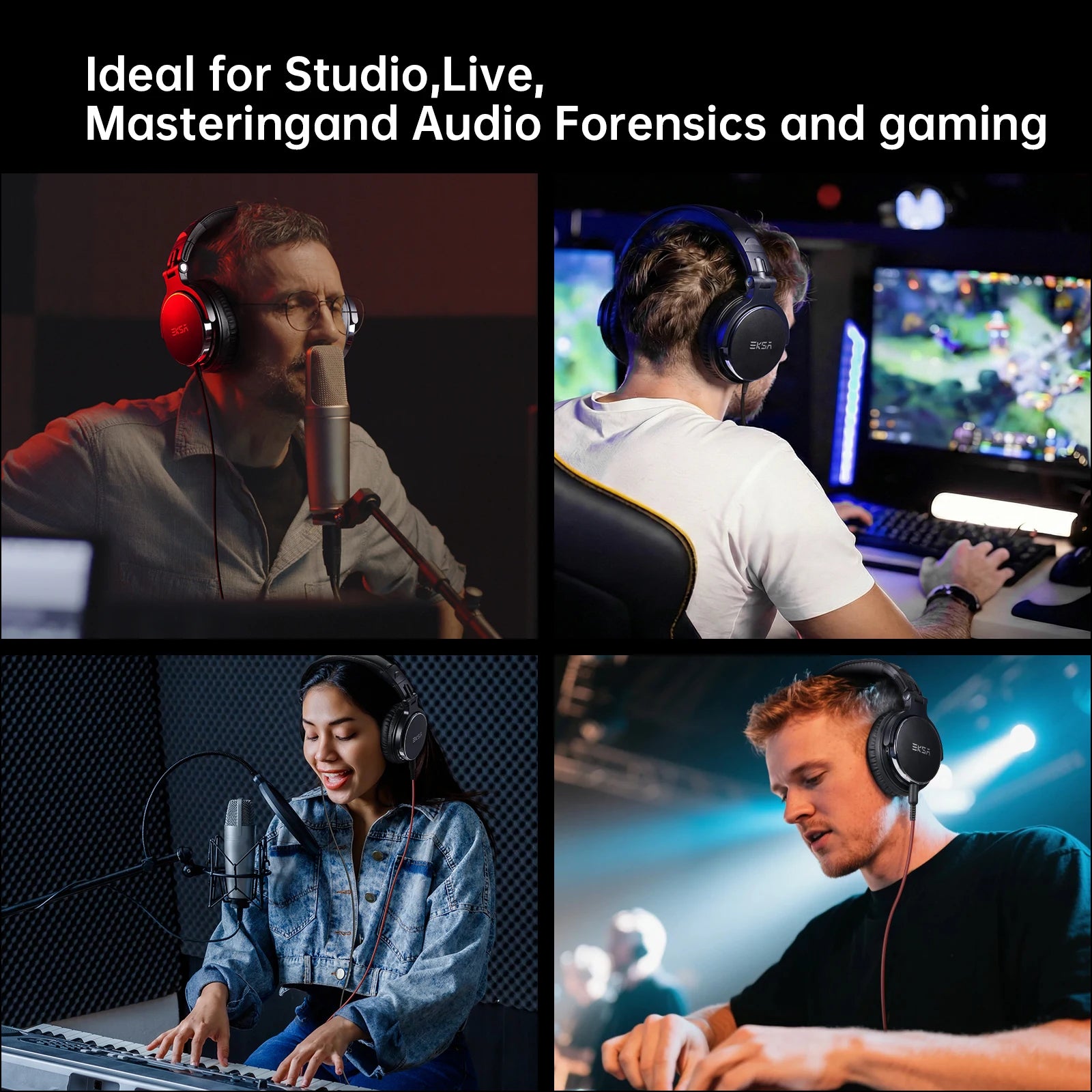 EKSA P100 Professional DJ Headphones Hi-Res Audio 50mm Drivers SharePort Over-Ear Foldable for Studio Monitoring Gaming Podcast