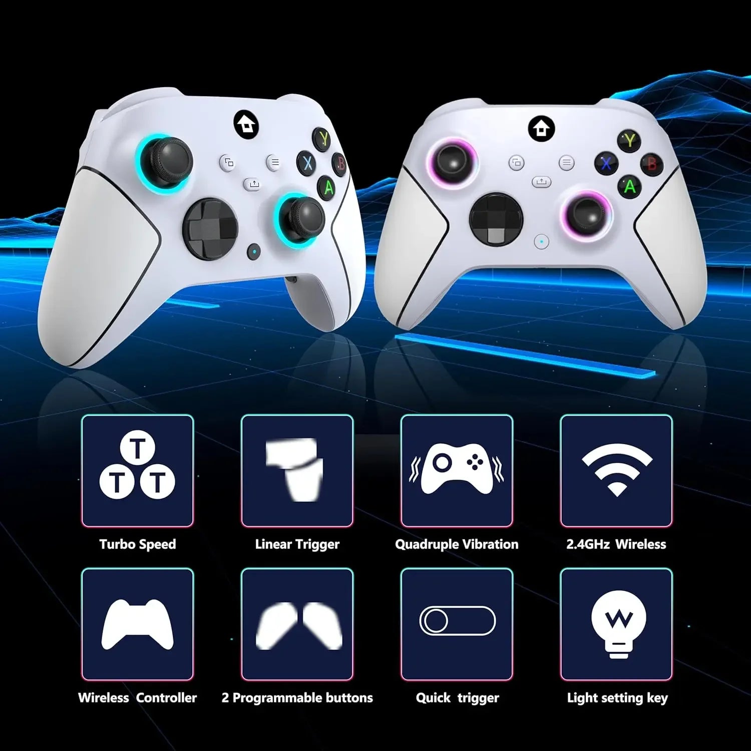 Upgraded 7 Colors RGB Wireless Controller XB023 for XBOX,Steam,Windows with Dual Vibration ,AUTO TURBO Function&Programmable