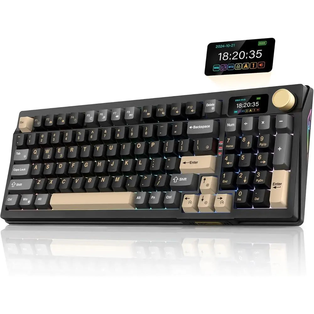 Wireless Mechanical Keyboard, Hot Swappable Linear Pink Switches, RGB Backlit, Gasket Mount, BT5.0/2.4GHz/USB-C Connectivity, Bl