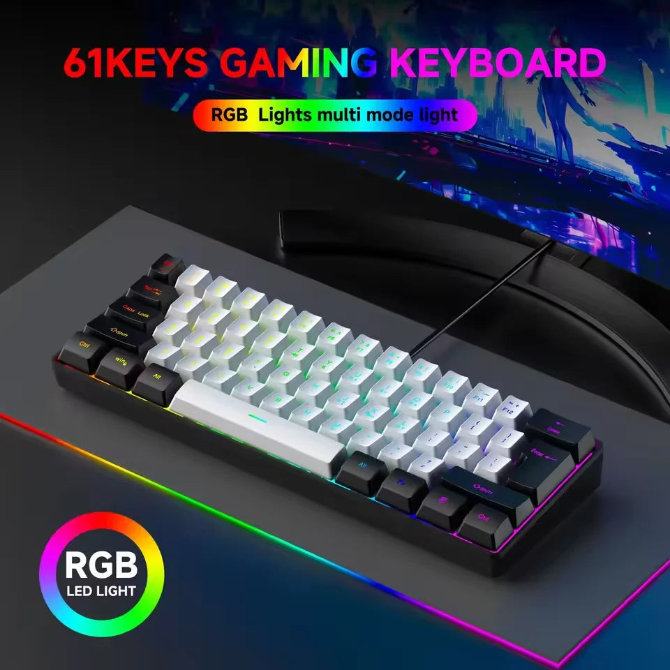 2026 New Portable Wired Mini Mechanical Keyboard K61 Mini Keyboard Wired 61 Keys Phantom RGB,Black White Red Red/Blue Switch New