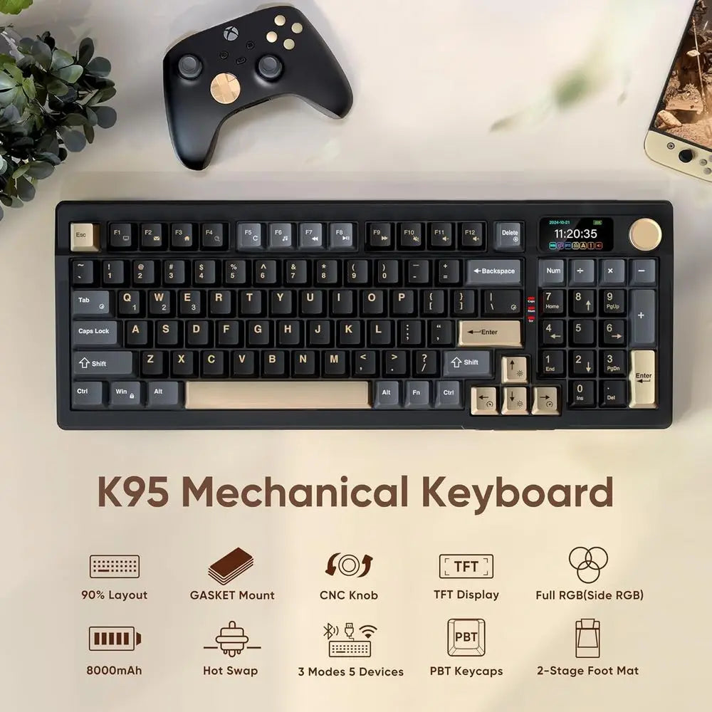 Wireless Mechanical Keyboard, Hot Swappable Linear Pink Switches, RGB Backlit, Gasket Mount, BT5.0/2.4GHz/USB-C Connectivity, Bl