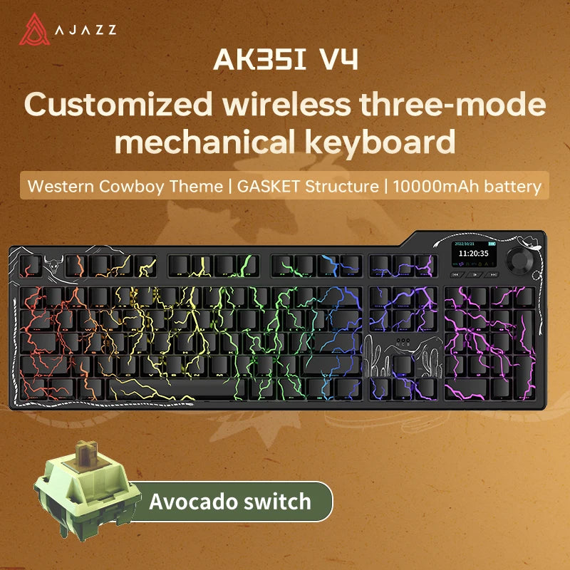 AJAZZ AK35I V4 3-Mode Keyboard, Hot-Swappable Avocado Switch, RGB, TFT, Metal Knob, Multi-Device