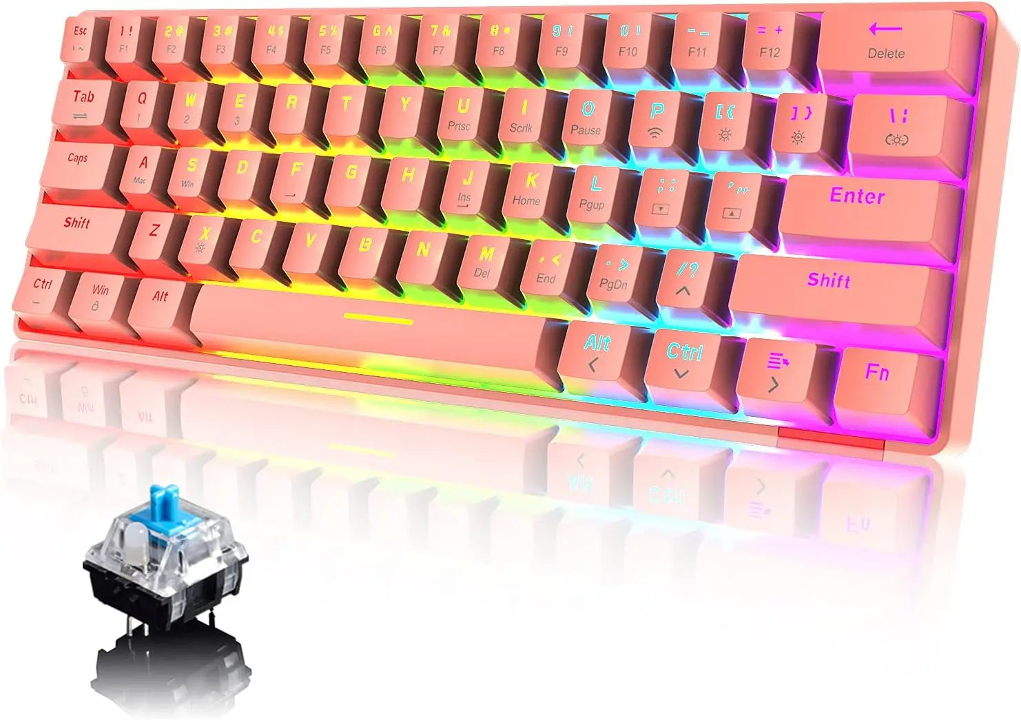 60% Mechanical Keyboard Wired/Wireless Bluetooth 5.0 Dual-mode Keyboard 61-Key RGB Rainbow LED Backlit Gaming Keyboard