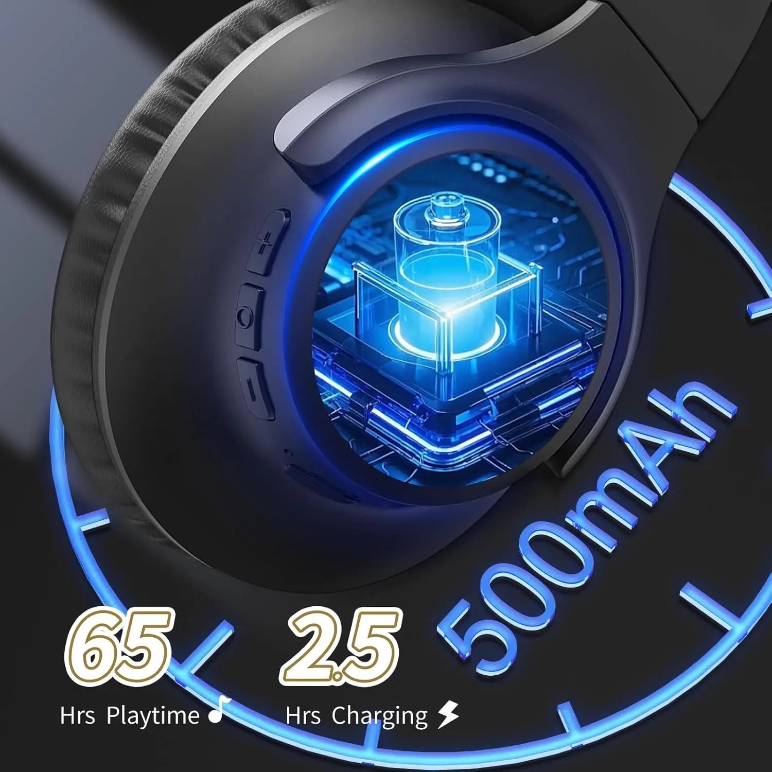 Wireless Over-Ear Headphones, 65-Hour Playtime, Foldable Lightweight Design with Deep Bass and Low Latency for Travel and Work