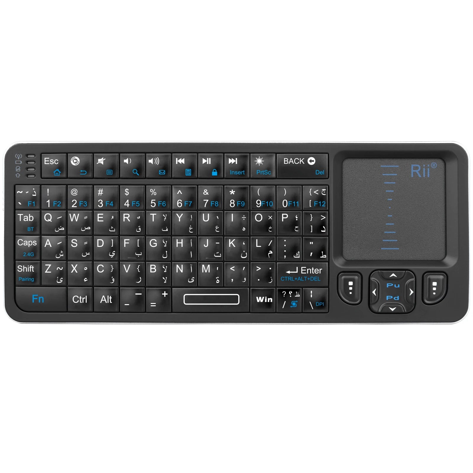 Rii K06 Mini Bluetooth Keyboard,Backlit 2.4GHz Wireless Keyboard with IR Learning Touchpad Android TV Box， Mac, Laptop, Windows