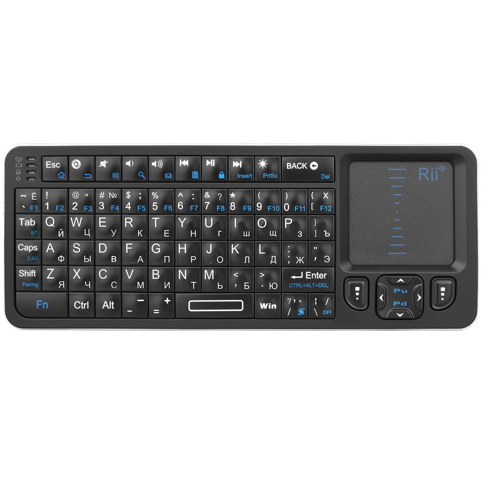 Rii K06 Mini Bluetooth Keyboard,Backlit 2.4GHz Wireless Keyboard with IR Learning Touchpad Android TV Box， Mac, Laptop, Windows