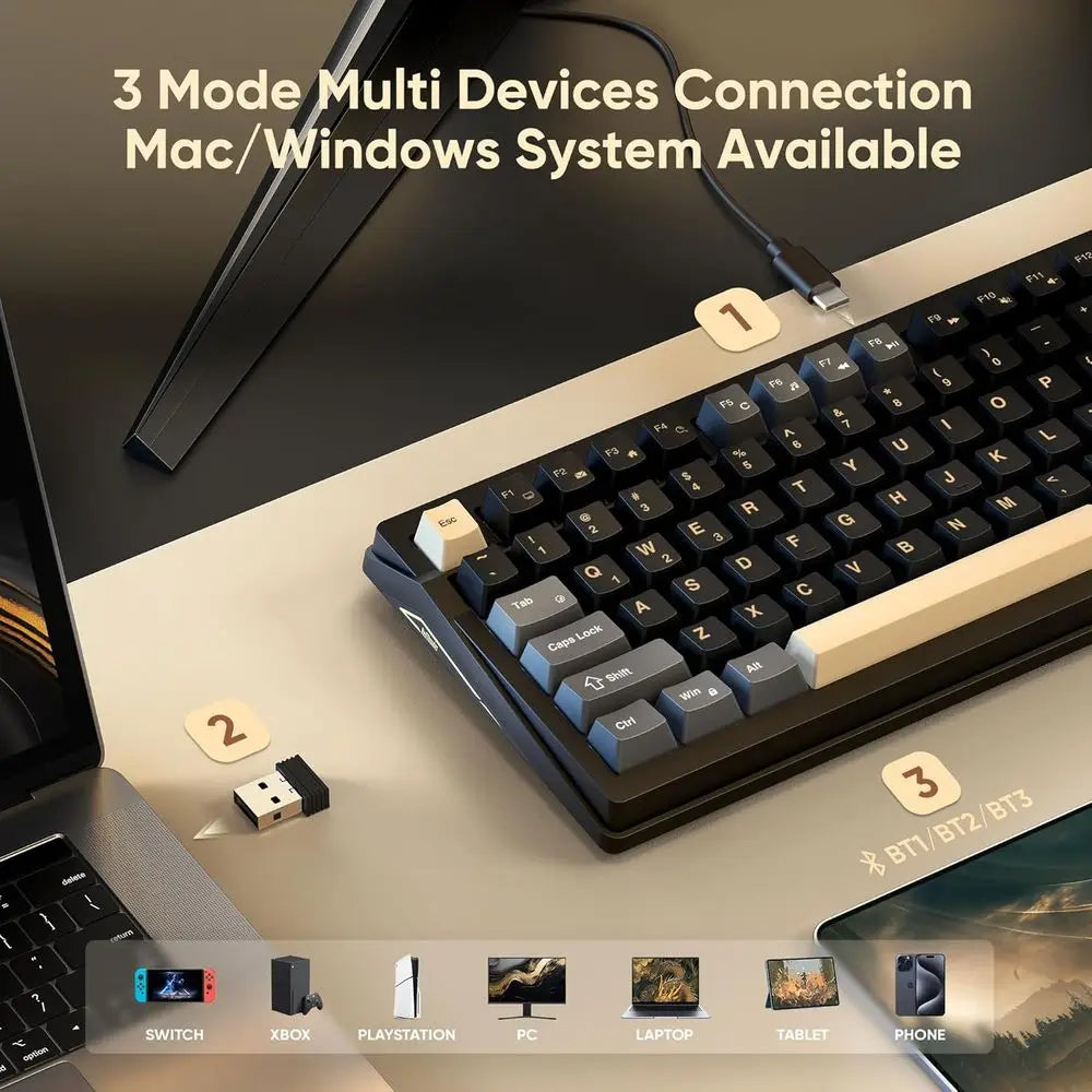 Wireless Mechanical Keyboard, Hot Swappable Linear Pink Switches, RGB Backlit, Gasket Mount, BT5.0/2.4GHz/USB-C Connectivity, Bl