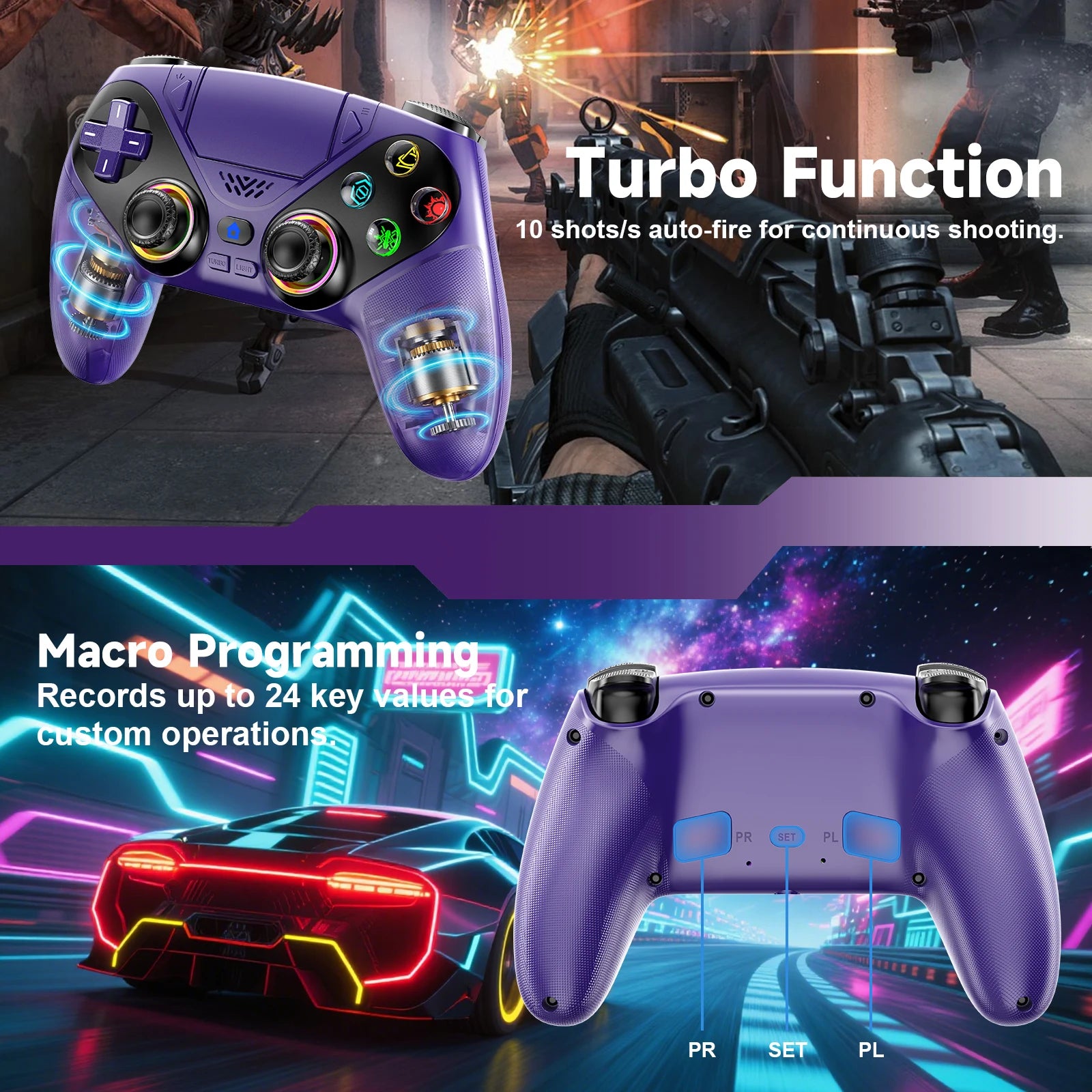 RGB Controller For Playstion 5/PS5 Pro/Slim/PC Wireless Gamepad Hall Effect Trigger Turbo Vibration controle ps5 Joystick
