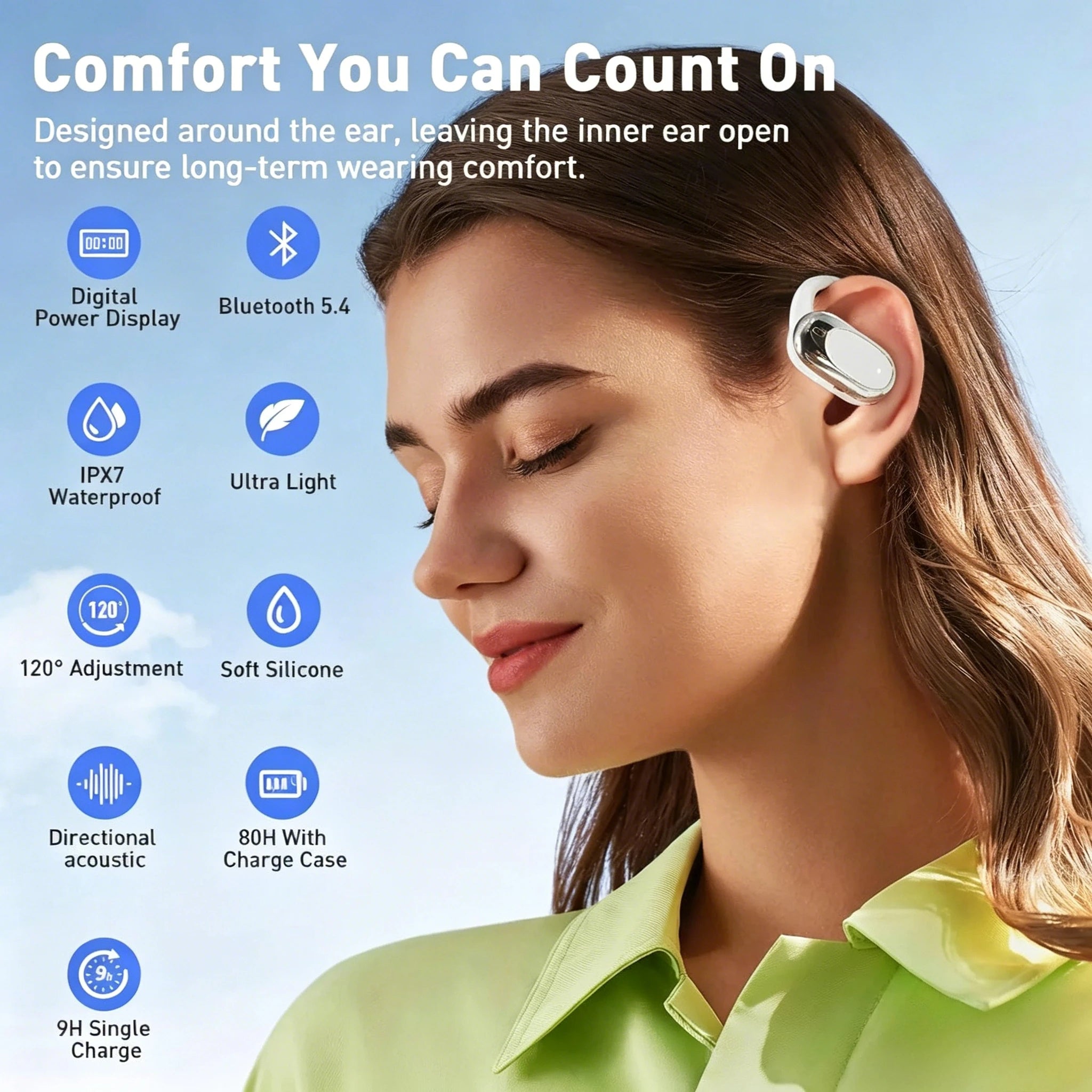 OWS Earphones Over-Ear Open-Ear Wireless Bluetooth Headphones Style Noise Cancellation Rotatable Feature With Mic Portable Audi