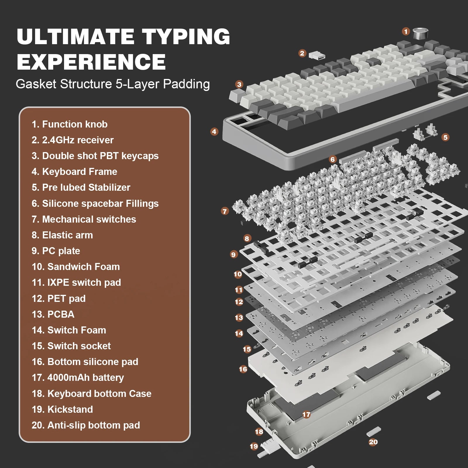 YUNZII B75 PRO 82-Key Wireless Mechanical Gaming Keyboard, Gasket Hot Swap Custom RGB 75% BT/Type-C/2.4G Creamy Knob Keyboard
