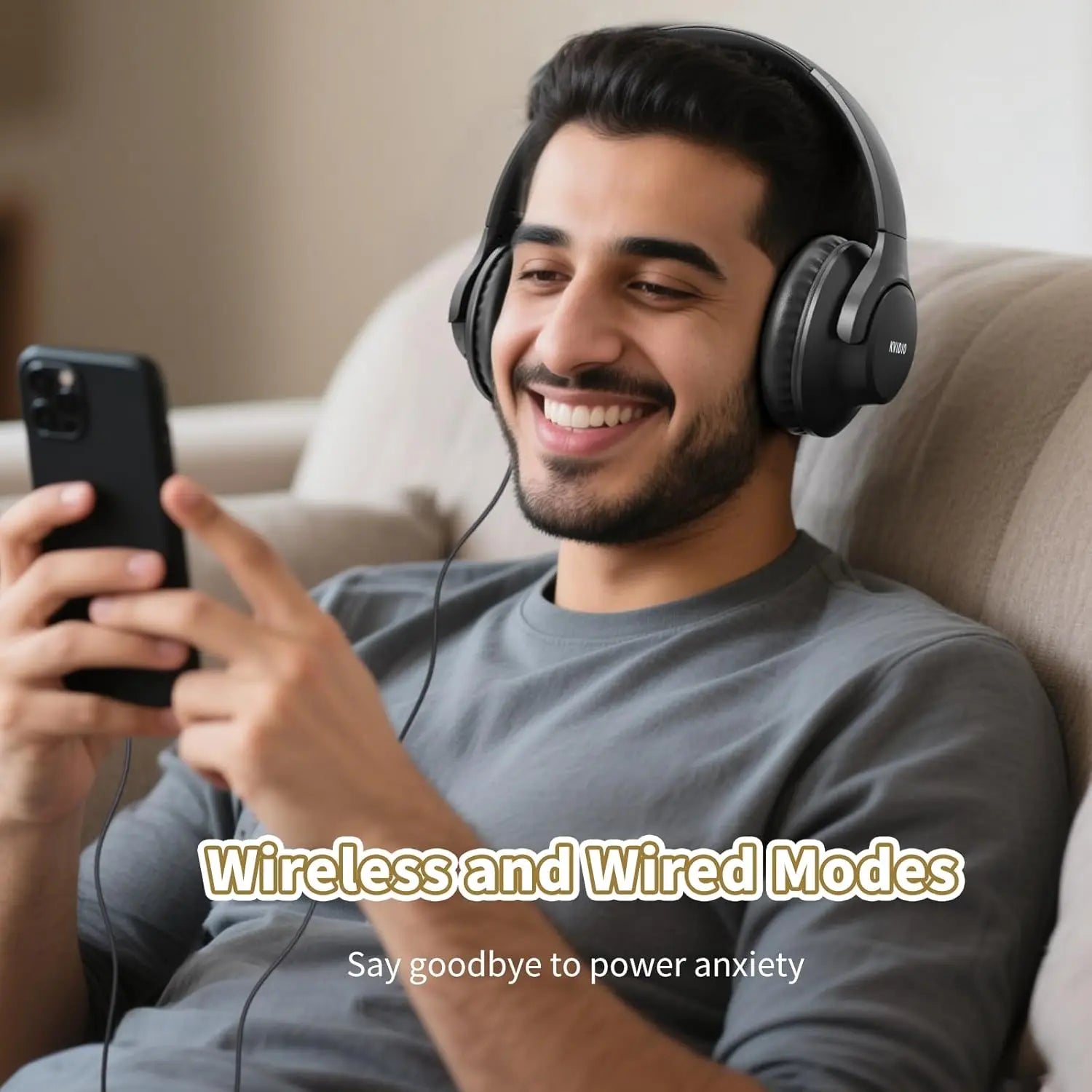 Wireless Over-Ear Headphones, 65-Hour Playtime, Foldable Lightweight Design with Deep Bass and Low Latency for Travel and Work
