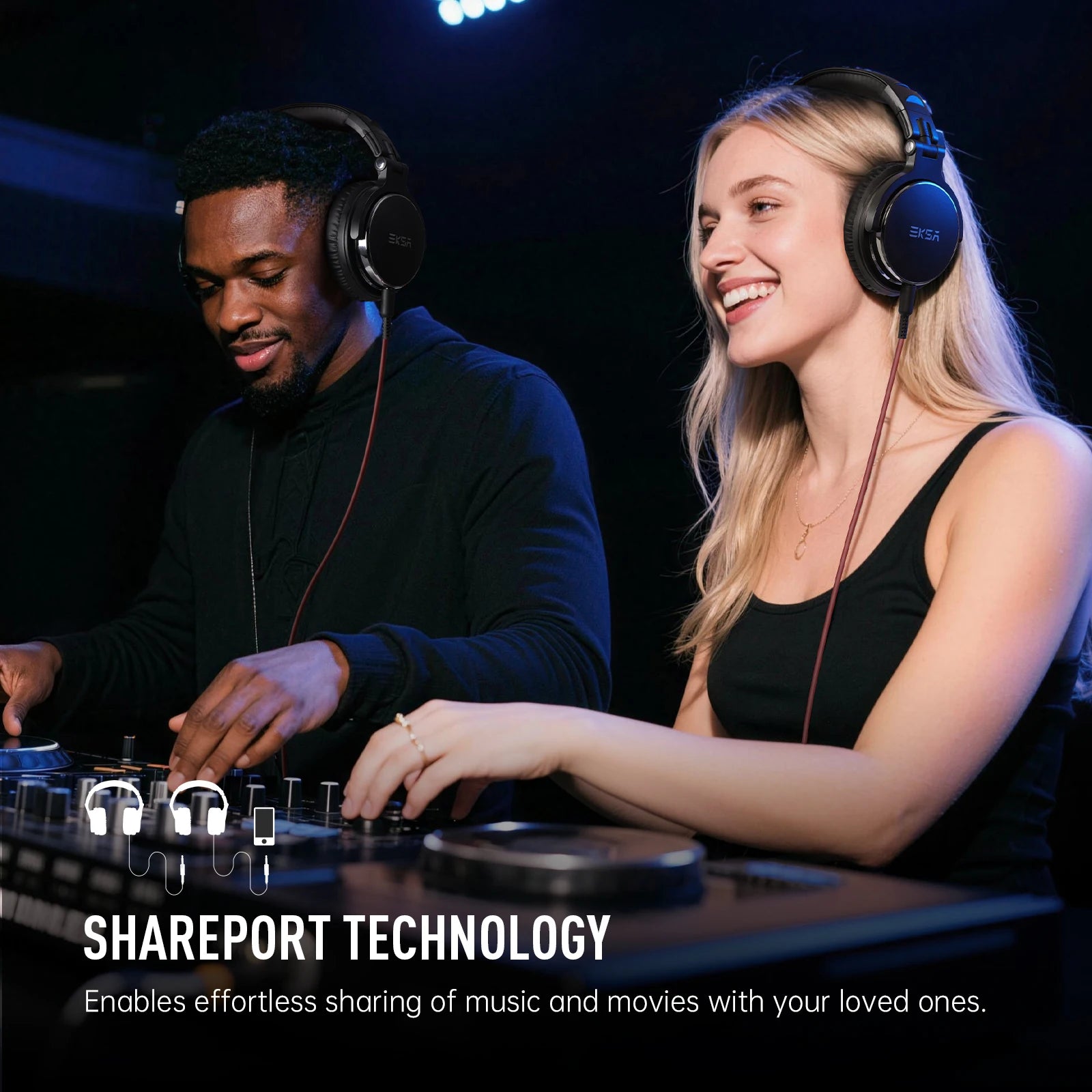 EKSA P100 Professional DJ Headphones Hi-Res Audio 50mm Drivers SharePort Over-Ear Foldable for Studio Monitoring Gaming Podcast