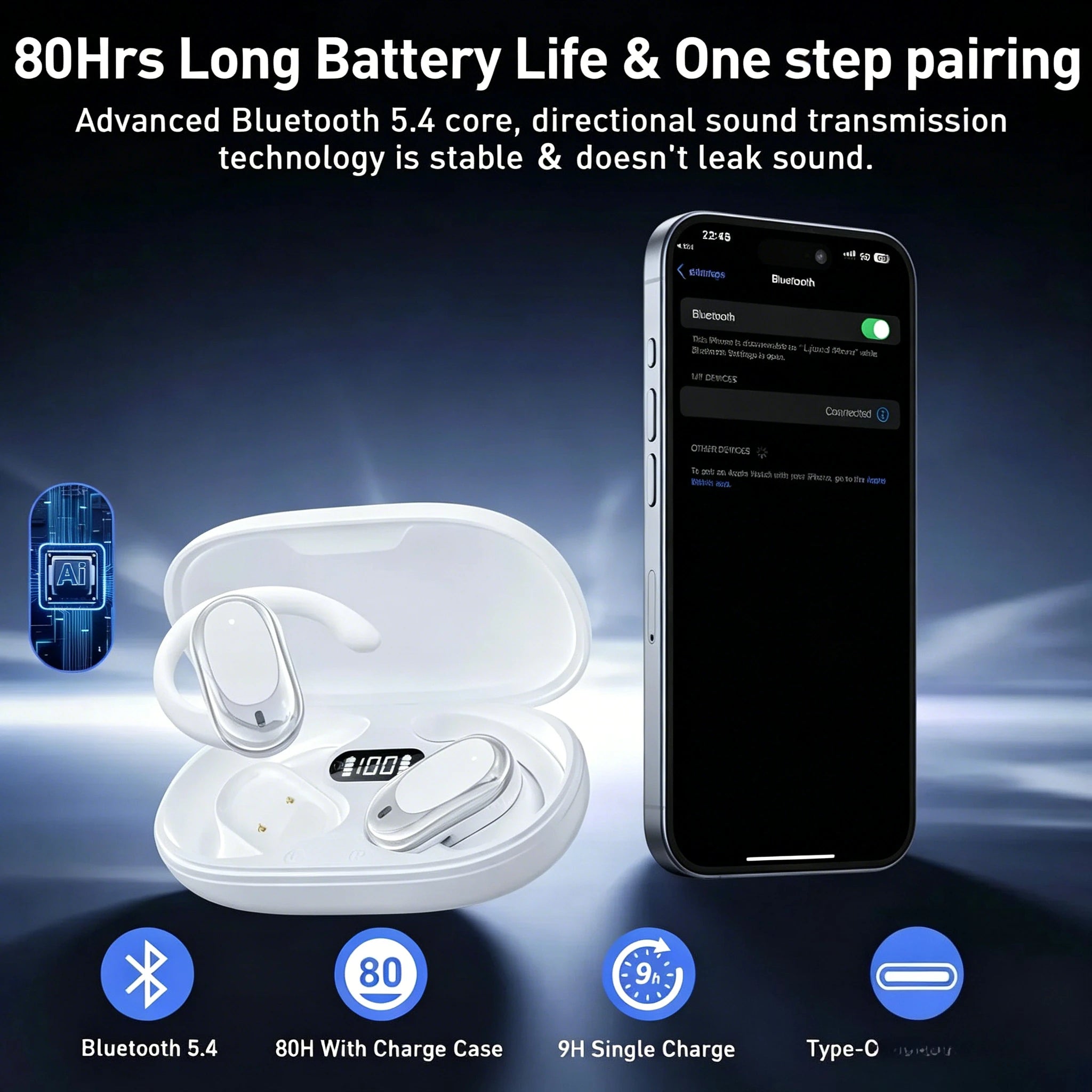 OWS Earphones Over-Ear Open-Ear Wireless Bluetooth Headphones Style Noise Cancellation Rotatable Feature With Mic Portable Audi