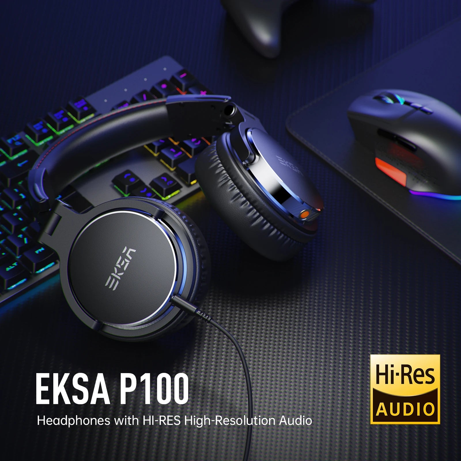 EKSA P100 Professional DJ Headphones Hi-Res Audio 50mm Drivers SharePort Over-Ear Foldable for Studio Monitoring Gaming Podcast