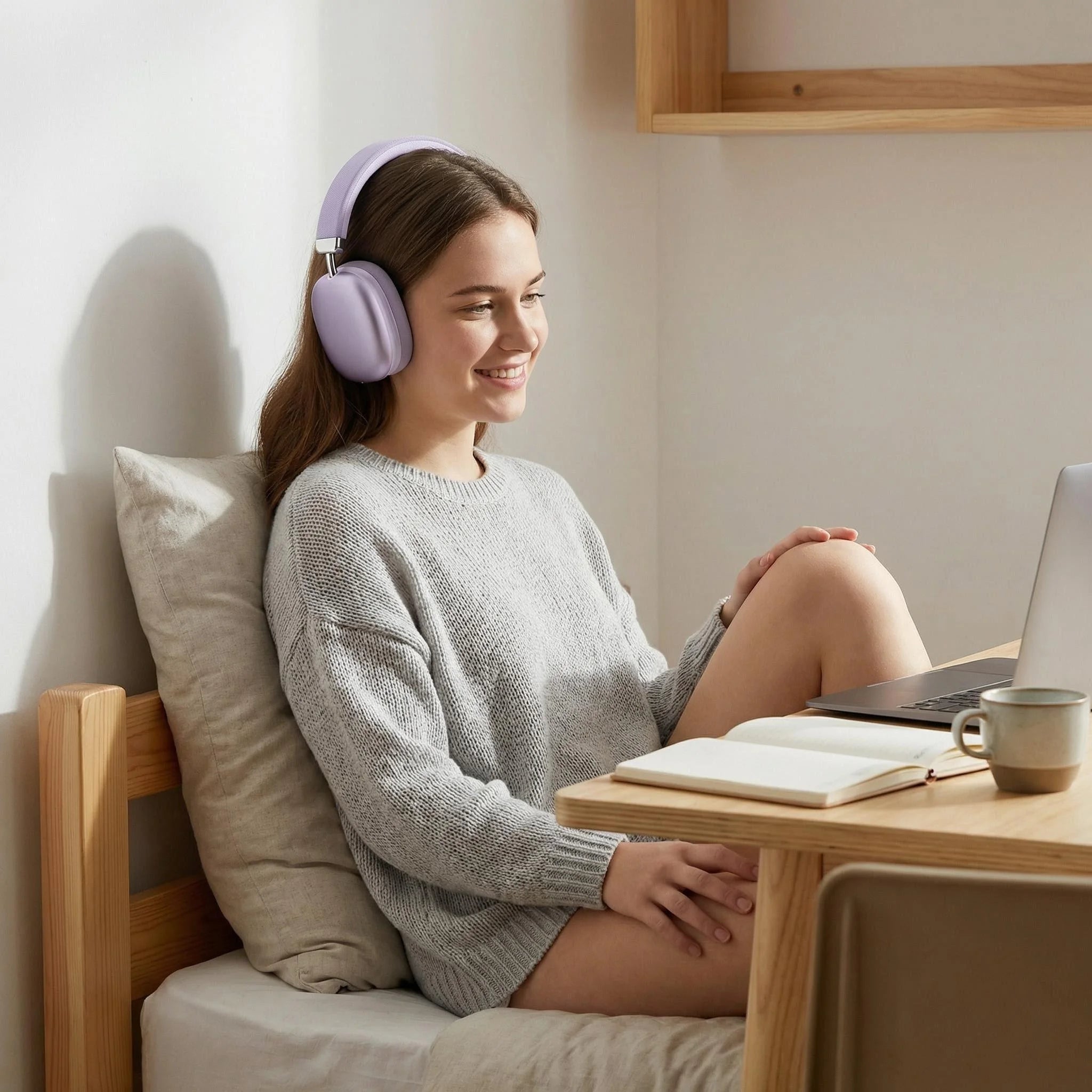 Fabric Headband Over-Ear Headphones Wireless Stereo HiFi Headset Adjustable Metal Rod Outdoor Music Noise Cancelling Earphones