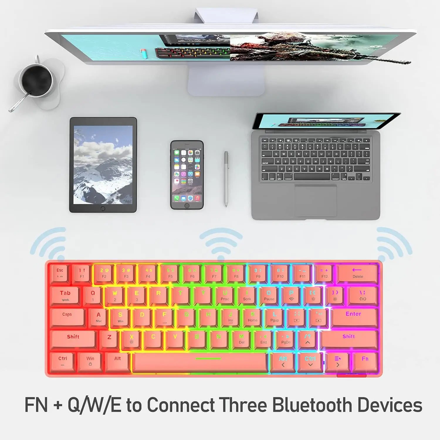 60% Mechanical Keyboard Wired/Wireless Bluetooth 5.0 Dual-mode Keyboard 61-Key RGB Rainbow LED Backlit Gaming Keyboard
